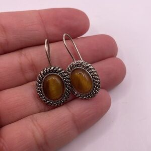 Vintage Avon Silver Tone Brown Dangle Drop Oval Statement Earrings